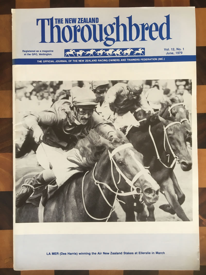 Vol. 12, No. 1, June 1979 – La Mer (Des Harris) winning the Air New Zealand Stakes at Ellerslie in March 1979