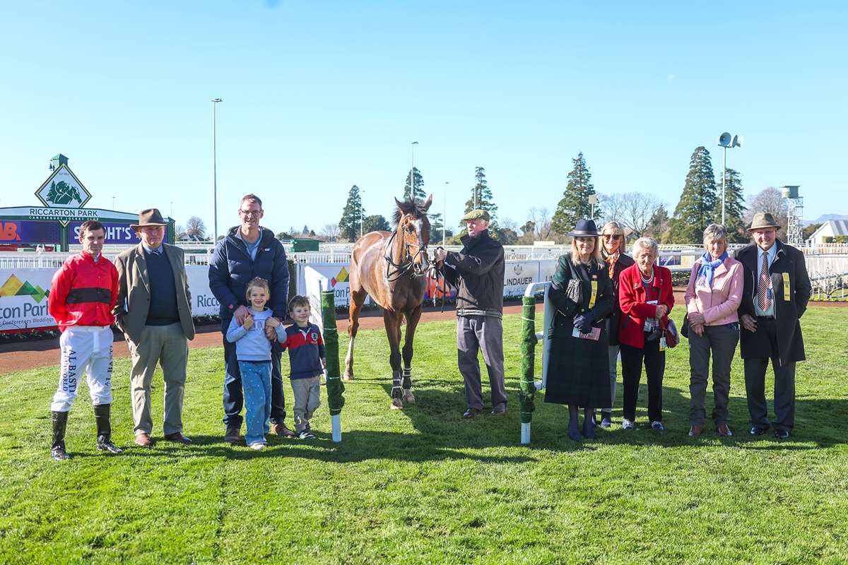 Celebrating Dictation winning at Riccarton on 2 August 2025